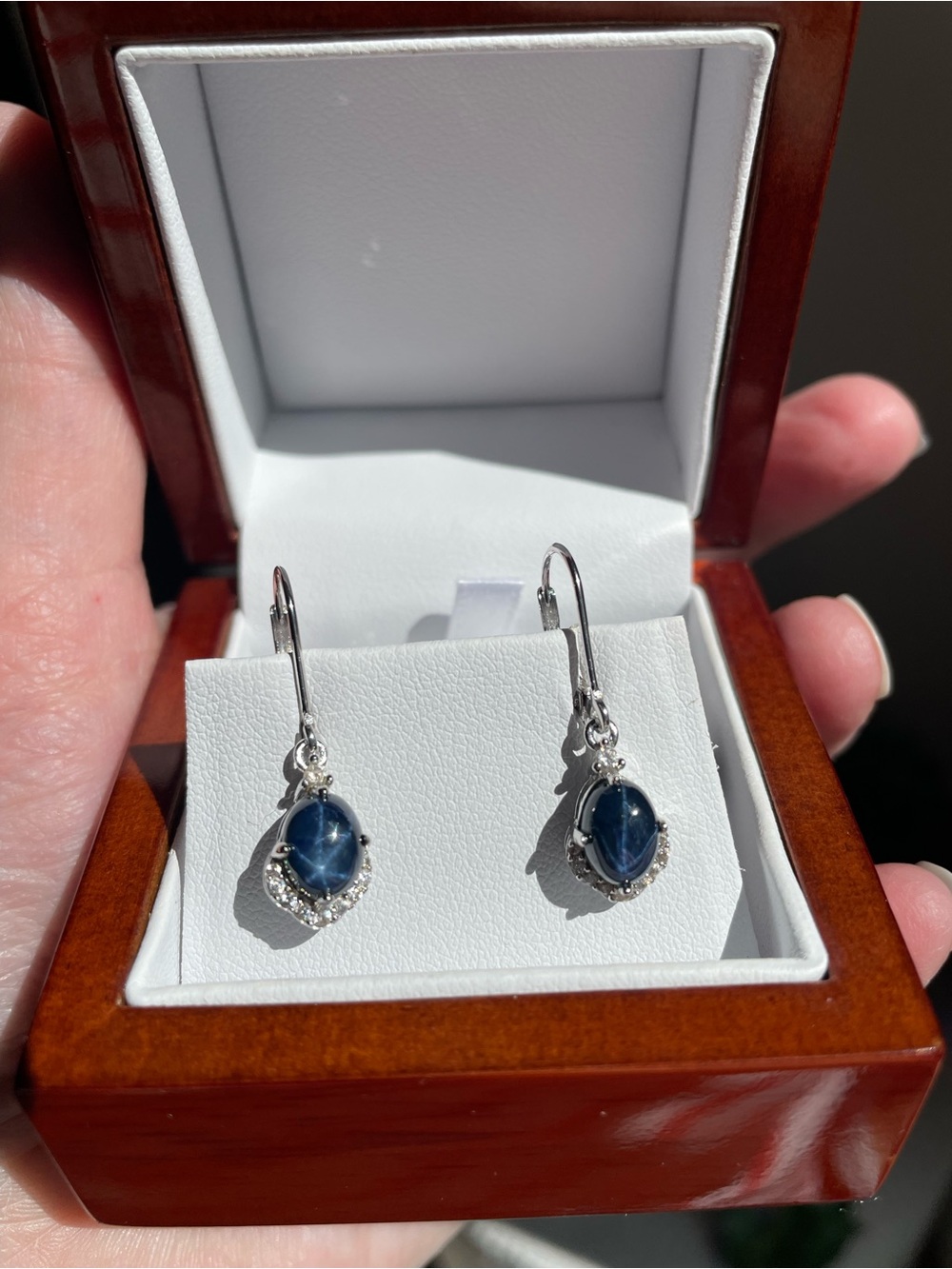 Sterling Silver Blue Star Sapphire Drop Earrings